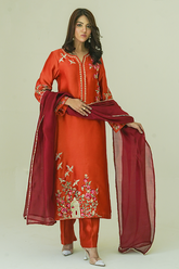 Gul E Noor - Janan - Rust - Pure Sheesha Silk - 3 Piece